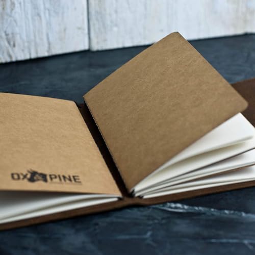 Ox & Pine Personalized Refillable Leather Snap Journal - Made From Full Grain Leather - Notebook or Sketchbook (4x6, Unlined Paper, Rustic Brown)