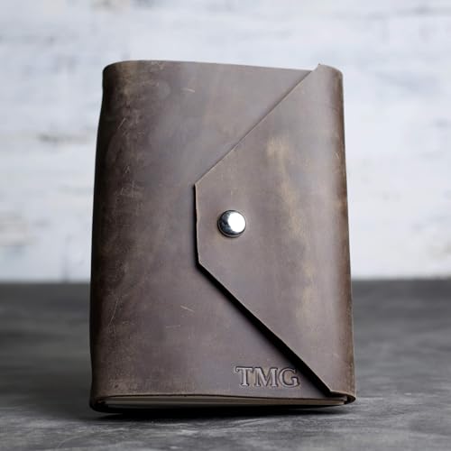 Ox & Pine Personalized Refillable Leather Snap Journal - Made From Full Grain Leather - Notebook or Sketchbook (4x6, Unlined Paper, Rustic Brown)