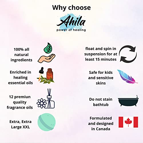 Ahila power of healing 12 XXL Bubbly Organic Bath Bombs Gift Set for Women Men and Kids Designed in Canada Long Lasting Floaters Relaxing Aromatherapy Rich in Pure Essential Oils Healing Properties