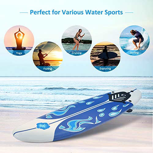 GYMAX Surfboard, 6' Body Board with Removable Fins & Protective Leash, Non-Slip Surfing Board for Surfing, Fishing Water Yoga