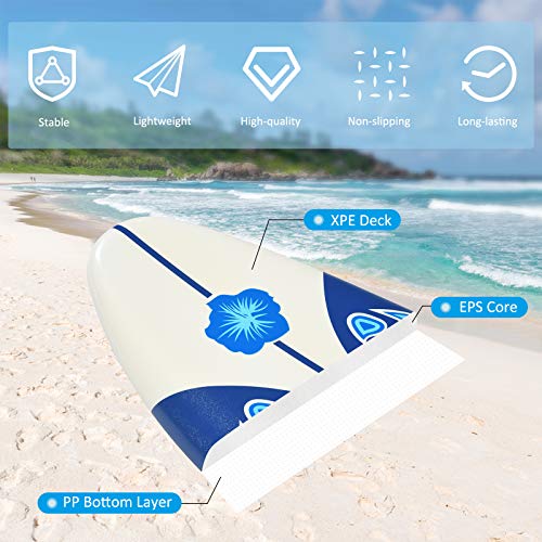 GYMAX Surfboard, 6' Body Board with Removable Fins & Protective Leash, Non-Slip Surfing Board for Surfing, Fishing Water Yoga