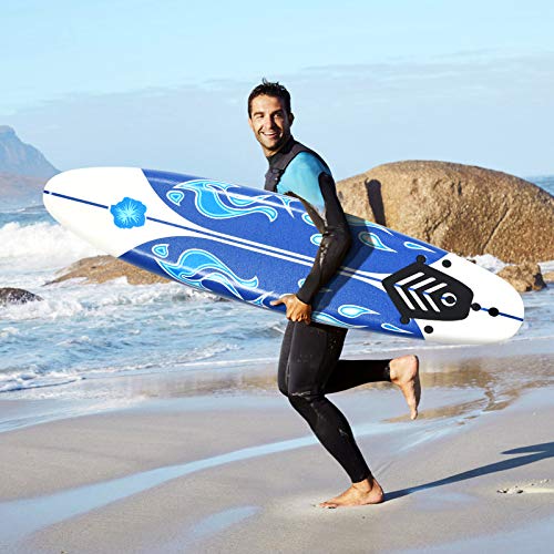 GYMAX Surfboard, 6' Body Board with Removable Fins & Protective Leash, Non-Slip Surfing Board for Surfing, Fishing Water Yoga