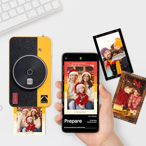 KODAK Mini Shot 2 Retro 4PASS 2-in-1 Instant Digital Camera and Photo Printer (2.1x3.4 inches) + 8 Sheets, White