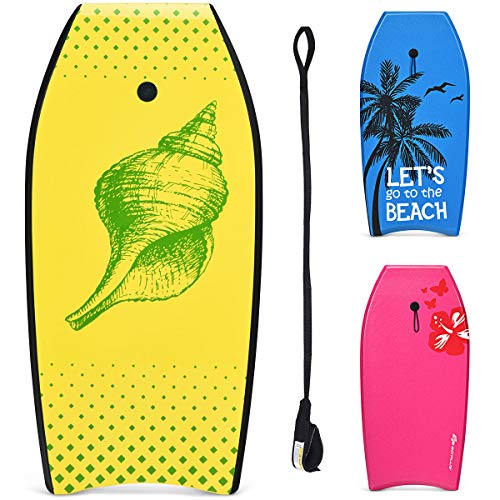 Goplus Boogie Boards for Beach, 37-41'' Super Lightweight Body Board with EPS Core, XPE Deck, HDPE Slick Bottom, Wrist Leash for Sea, Pool, Bodyboard Surfing for Kids Teens Adults