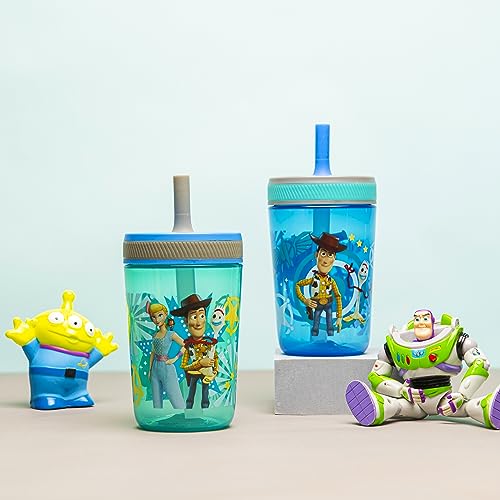 Zak Designs Kelso 15 oz Tumbler Set (Toy Story 4 - Woody & Buzz 2pc Set) Toddlers Cup Non-BPA Leak-Proof Screw-On Lid with Straw Made of Durable Plastic and Silicone, Perfect Baby Bundle for Kids