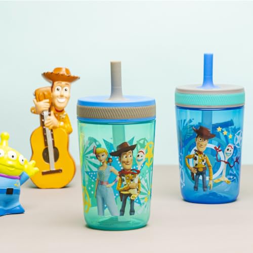 Zak Designs Kelso 15 oz Tumbler Set (Toy Story 4 - Woody & Buzz 2pc Set) Toddlers Cup Non-BPA Leak-Proof Screw-On Lid with Straw Made of Durable Plastic and Silicone, Perfect Baby Bundle for Kids