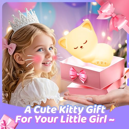 Night Light for Kids Lamp Cute Lamp, 16 Colors+Tap+Silicone Kids Night Light for Kids Night Light,USB Rechargeable Cat Night Lights for Kids Room,Girls Bedroom Decor Cat Decor Nightlight for Kids Room