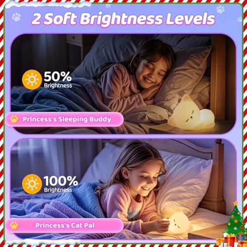 Night Light for Kids Lamp Cute Lamp, 16 Colors+Tap+Silicone Kids Night Light for Kids Night Light,USB Rechargeable Cat Night Lights for Kids Room,Girls Bedroom Decor Cat Decor Nightlight for Kids Room