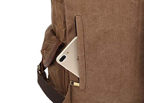 Genuine Leather Canvas waxed Backpack Travel Rucksack Laptop Bag