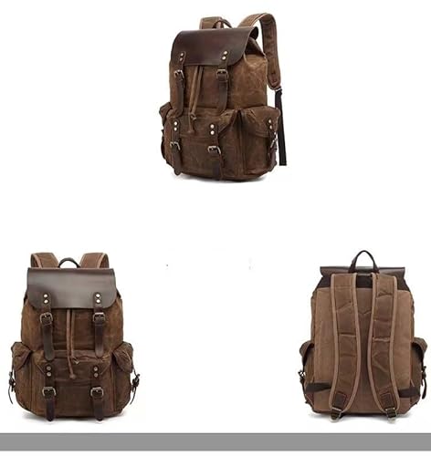 Genuine Leather Canvas waxed Backpack Travel Rucksack Laptop Bag