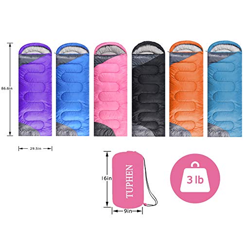 tuphen- Sleeping Bags for Adults Kids Boys Girls Backpacking Hiking Camping Cotton Liner, Cold Warm Weather 4 Seasons Winter, Fall, Spring, Summer, Indoor Outdoor Use, Lightweight & Waterproof