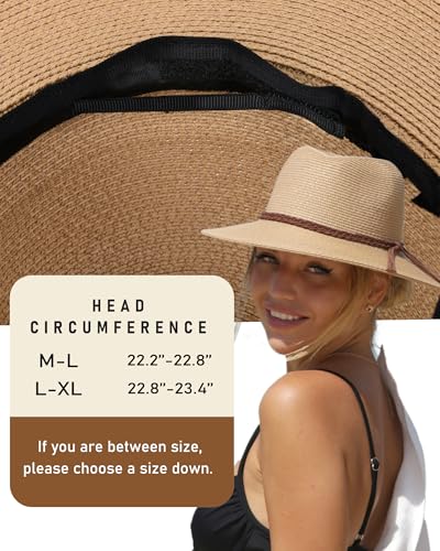 FURTALK Sun Hats for Women Summer Wide Brim UV UPF 50+ Panama Fedora Foldable Packable Straw Beach Hat