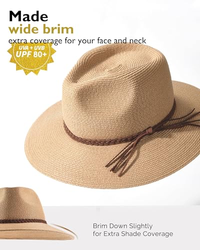 FURTALK Sun Hats for Women Summer Wide Brim UV UPF 50+ Panama Fedora Foldable Packable Straw Beach Hat