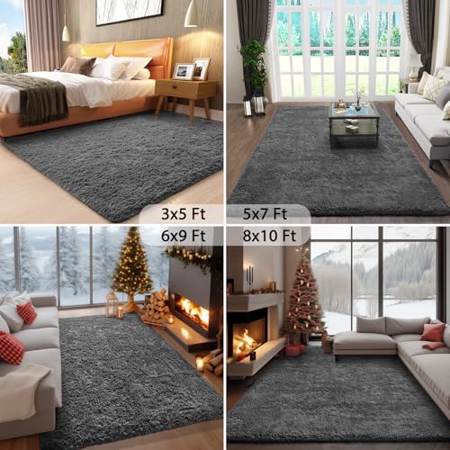 Ophanie Area Rugs for Bedroom Living Room, Grey Fluffy Fuzzy Shag Shaggy Carpet Soft Plush Furry Bedside Rug, Indoor Floor 4x6 Rug for Kids Girls Boys Home Decor Aesthetic, Dorm Nursery Gray