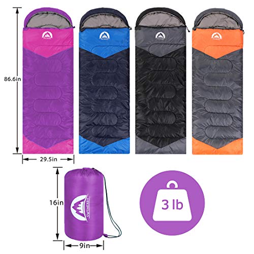 SWTMERRY Sleeping Bag 3 Seasons (Summer, Spring, Fall) Warm & Cool Weather - Lightweight,Waterproof Indoor & Outdoor Use for Kids, Teens & Adults for Hiking and Camping