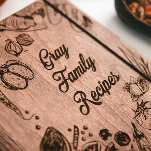 ENJOY THE WOOD Personalized Recipe Book Binder - Wooden Blank Family Cookbook Journal to Write in Your Own Recipes - Customized Recipe Binder, Recipe Books to Write in, Hardcover (Small (A6), Peppers)