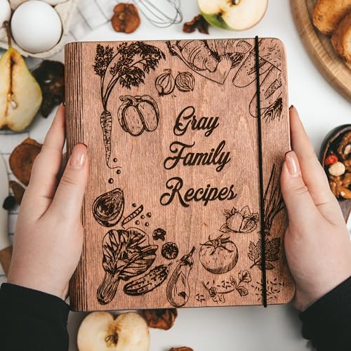 ENJOY THE WOOD Personalized Recipe Book Binder - Wooden Blank Family Cookbook Journal to Write in Your Own Recipes - Customized Recipe Binder, Recipe Books to Write in, Hardcover (Small (A6), Peppers)