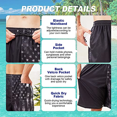 Mens Swim Trunks Quick Dry Board Shorts with Mesh Lining, Breathable Fit Hawaii Beach Shorts Swimwear Bathing Suits