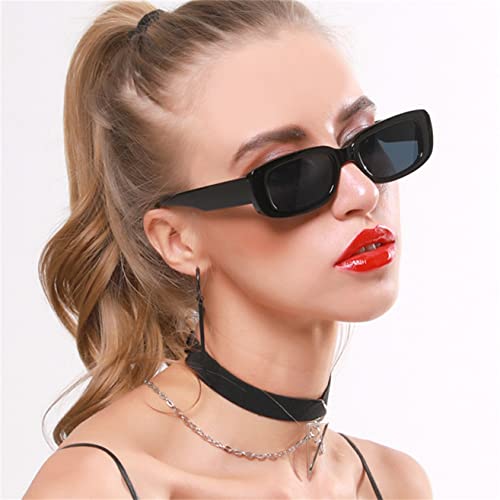 ADE WU Rectangle Sunglasses for Women Men Retro 90s Sunglasses Trendy Black Tortoise Shell Glasses Y2K