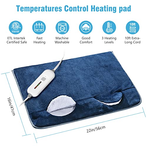 Electric Heated Foot Warmer Soft Flannel Foot Heater with 2h Auto Off & 3 Heat Levels Full Body Use Heating Pad for Feet, Abdomen, Cramps, Pain Relief Pocket Design 16" x 22"