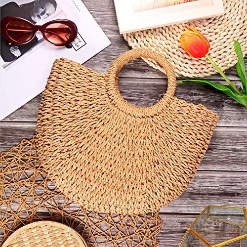 Straw Tote Bag Summer Beach Bag Handmade Straw Rattan Woven Handbag for Women Travel