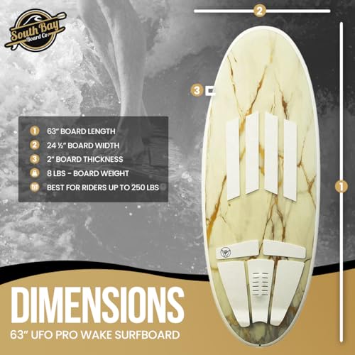 South Bay Board Co. - 63” / 54" / 52" Wakesurf Board - Best Performance Wake Surfboards for Kids & Adults - Durable Compressed Fiberglassed Wake Surf Board - Pre-Installed Wax-Free Foam Traction