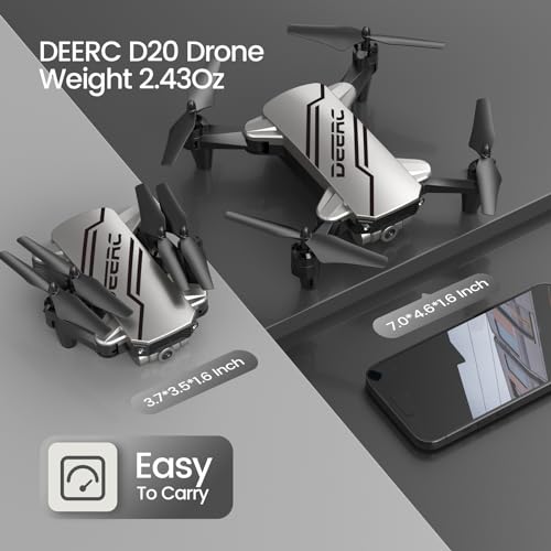 DEERC D20 Mini Drone for Kids with 720P HD FPV Camera Remote Control Toys Gifts for Boys Girls with Altitude Hold, Headless Mode, One Key Start Speed Adjustment, 3D Flips 2 Batteries, Silver