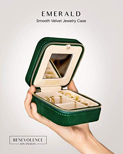 Benevolence LA Plush Velvet Jewelry Box | Travel Jewelry Case Organizer with Mirror | Featured in Oprah's Favorite Things | Best Gifts For Daughter, Girlfriend, Mom | Gifts For Her - Emerald