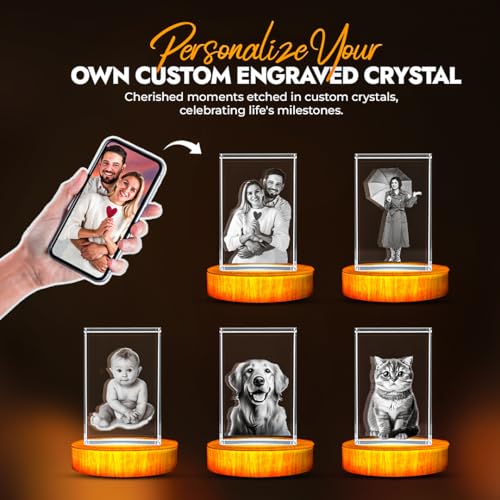 Personalized Photo Gift | 3D Engraved Crystal Keepsake | Gift | Décor | Collectible| Souvenir | Dogs Or Cats Personalized Photo Frame