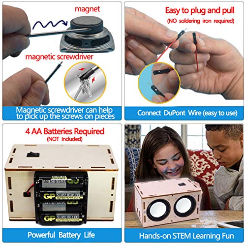 DIY Bluetooth Speaker Box Kit Electronic Sound Amplifier - Build Your Own Portable Wood Case Bluetooth Speaker Sound - Science Experiment and STEM Learning for Kids, Teens and Adults