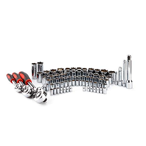 CARTMAN 205 Piece Ratchet Wrench Tool Set,1/4" & 3/8" & 1/2" Drive with SAE/Metric Sockets Kit in Plastic Toolbox