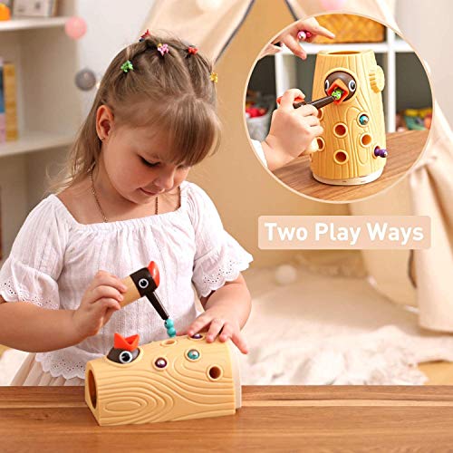 TOP BRIGHT Montessori Toys for 2 Year Old Girl and Boy, Fine Motor Skills Toddler Toys Age 2-4, Woodpecker Worm Toy Magnetic Bird Feeding Game