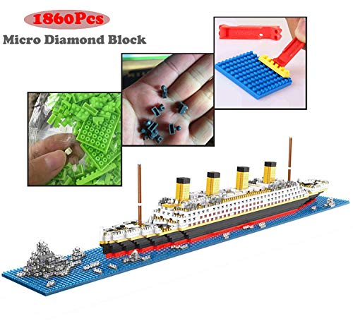 Titanic Ship Model Building Block Set, 3D Puzzle Sets DIY Educational Toys, Bricks Toy-with 1860Pcs Micro Mini Blocks, Ideal Gift for Kids & Adults