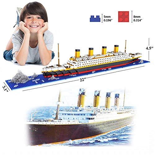 Titanic Ship Model Building Block Set, 3D Puzzle Sets DIY Educational Toys, Bricks Toy-with 1860Pcs Micro Mini Blocks, Ideal Gift for Kids & Adults