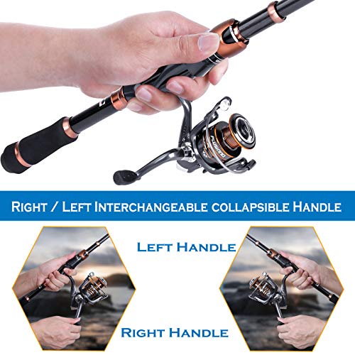 PLUSINNO Fishing Rod and Reel Combos, Bronze Warrior Toray 24-Ton Carbon Matrix Telescopic Fishing Rod Pole, 12 +1 Shielded Bearings Stainless Steel BB Spinning Reel, Travel Freshwater Fishing Gear