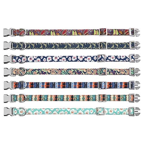 Beirui Floral Dog Collars and Leashes for Small Medium Large Dogs, Soft Ethnic Style Personalized Dog Collars with Name Plate Engraved, M(3/4" Wide,Neck fit 10-16.5") & 5FT Leash