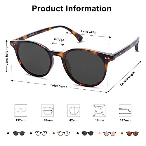 SOJOS Small Round Classic Polarized Sunglasses for Women Men Vintage Style UV400 Lens SJ2113