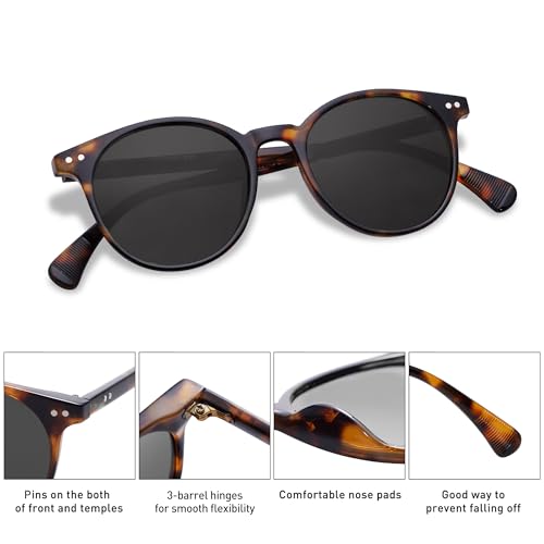 SOJOS Small Round Classic Polarized Sunglasses for Women Men Vintage Style UV400 Lens SJ2113