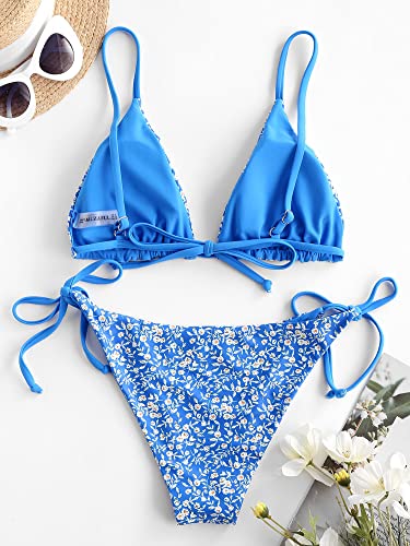 ZAFUL Women's Triangle Bikini Floral String Bikini Set Two Piece Swimsuit Bathing Suits