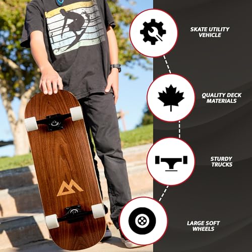 Magneto SUV Skateboards | Fully Assembled Complete 31" x 8.5" Standard Size | 7 Layer Canadian Maple Deck | Designed for All Types of Riding Kids Adults Teens Boys Girls | Free Skate Tool - Natural