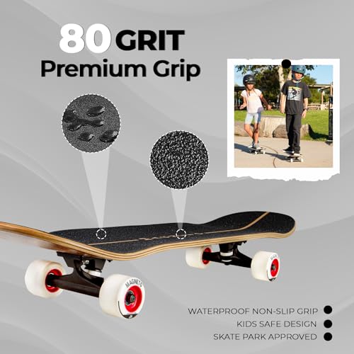 Magneto SUV Skateboards | Fully Assembled Complete 31" x 8.5" Standard Size | 7 Layer Canadian Maple Deck | Designed for All Types of Riding Kids Adults Teens Boys Girls | Free Skate Tool - Natural