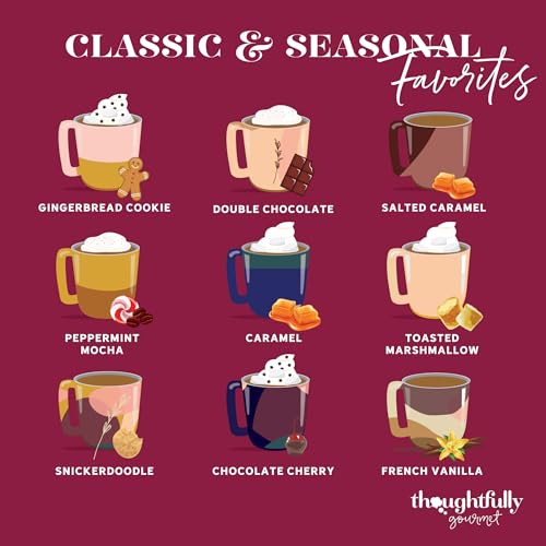 Gourmet Hot Chocolate Gift Set, Flavors Include Salted Caramel, Peppermint, French Vanilla and More, Packaged in Gift Box with Bow, Set of 9