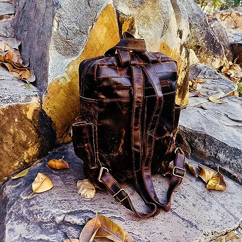 Buffalo Leather Backpack Multi Pockets Daypack Travel Laptop Bag for Men Women