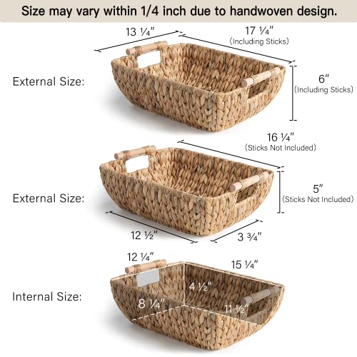 StorageWorks Hand-Woven Jumbo Storage Baskets with Wooden Handles, Water Hyacinth Wicker Baskets for Organizing, 2 Pack