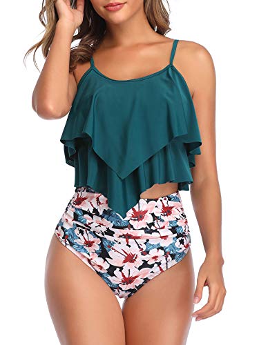 American Trends High Waisted Tankini Swimsuits for Women Flounce Top Tummy Control Bathing Suits