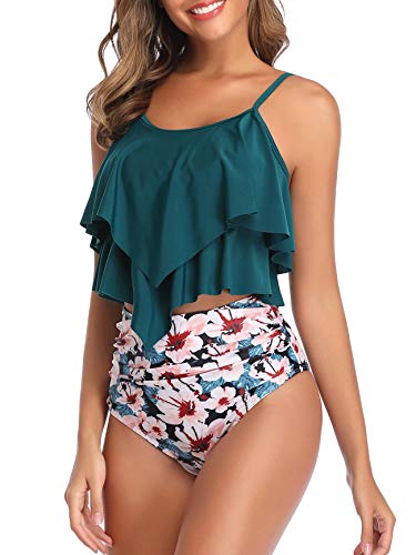 American Trends High Waisted Tankini Swimsuits for Women Flounce Top Tummy Control Bathing Suits