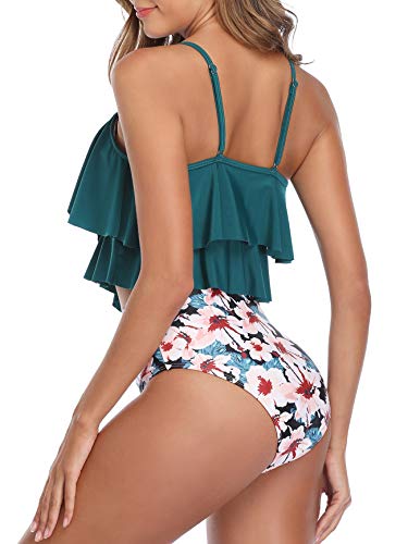 American Trends High Waisted Tankini Swimsuits for Women Flounce Top Tummy Control Bathing Suits