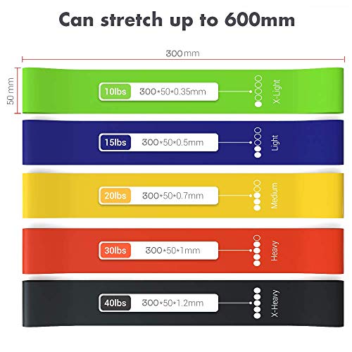 TechStone Resistance Bands Set for Men and Women, Pack of 5 Different Levels Elastic Band for Home Gym Long Exercise Workout – Great Fitness Equipment for Training, Yoga – Free Carrying Bag