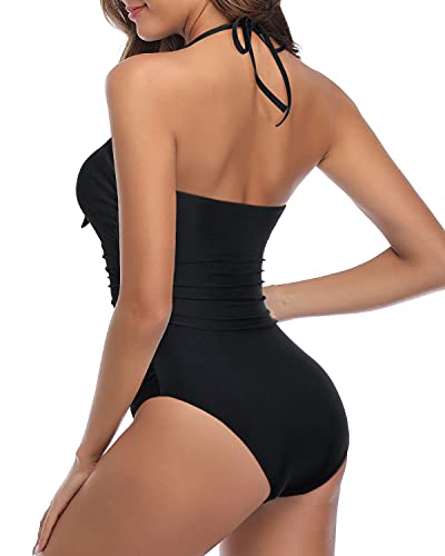 Tempt Me Women Sexy Cutout One Piece Swimsuits Tummy Control High Waisted Halter Front Tie Knot Bathing Suit