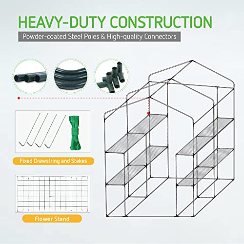 VIVOSUN 57x57x77-Inch Transparent Mini Walk-in Green House with Window and Anchor, Plant Garden Hot House 2 Tiers 8 Shelves, 4.7 x 4.7 x 6.4 FT